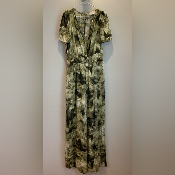 Anthropologie Olive Green Abstract‎ Wide-Leg Jumpsuit Size M NWT - Picture 2 of 11